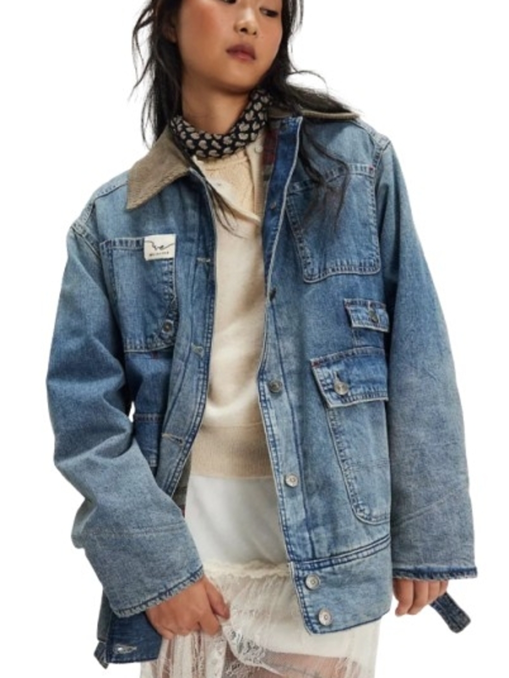 Free People/We The Free Sweet Talk Denim Barn Coat Size M Utility/Jean Jacket - Picture 1 of 16